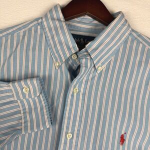 Polo Ralph Lauren Mens L Classic Fit Striped Button Down Shirt Blue White Red